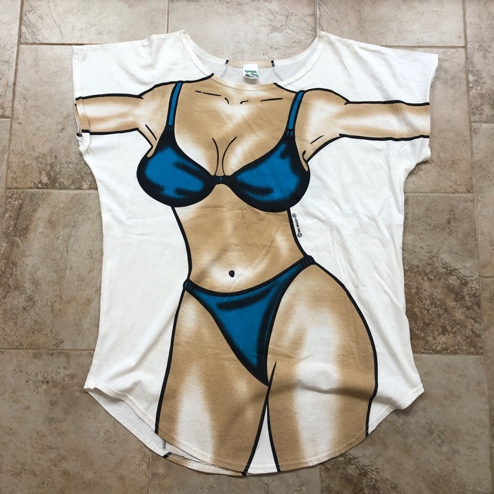 80's Blue Bikini Illusion Oversized T - Shirt
